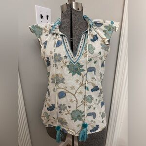 Women’s Bella Tu Floral V-neck Beaded and Embroidered Ruffle Sleeve Blouse XS